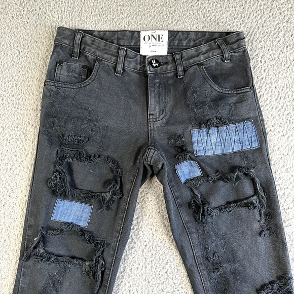 One Teaspoon Jeans Woman's 26 Black Low‎ Waist Skinny Leg Distressing - Picture 2 of 13